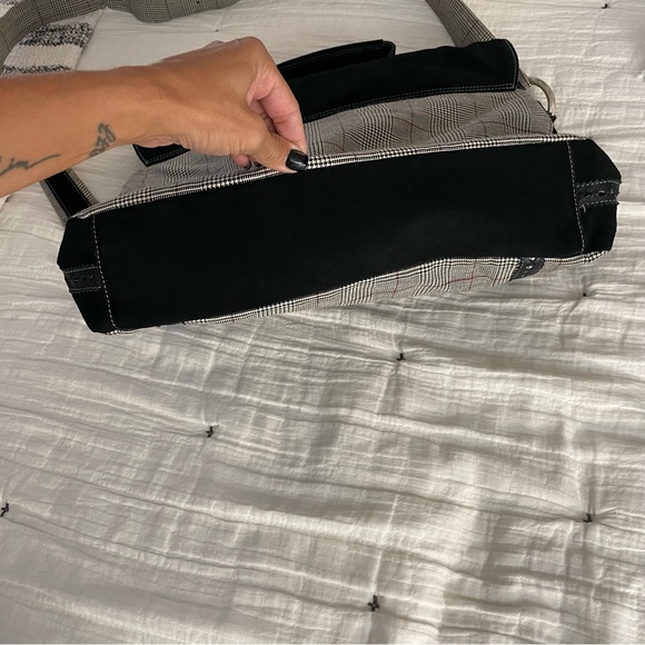 Roberto Cavalli Just Cavalli large laptop briefcase messenger bag black plaid - Picture 16 of 16